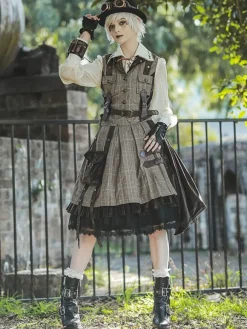 Steampunk Lolita Cardigan Ouji Style Cotton Blend Velour Metal Details Brown Lovely Lolita Overcoat