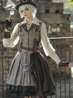 Steampunk Lolita Cardigan Ouji Style Cotton Blend Velour Metal Details Brown Lovely Lolita Overcoat
