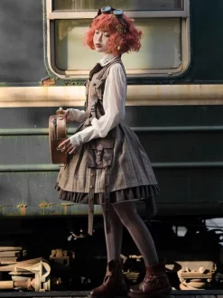 Steampunk Lolita Cardigan Ouji Style Cotton Blend Velour Metal Details Brown Lovely Lolita Overcoat