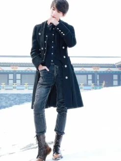 Steampunk Lolita Coats Black Coat Metal Details Overcoat Polyester Fall Lolita Outwears