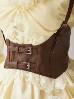 Steampunk Lolita Corset Belt Black Buckle Leather Wide Belt