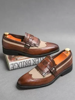Strap Adjustable Slip-On Color Block Round Toe Men's Monk Loafer Shoes