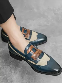 Strap Adjustable Slip-On Color Block Round Toe Men's Monk Loafer Shoes
