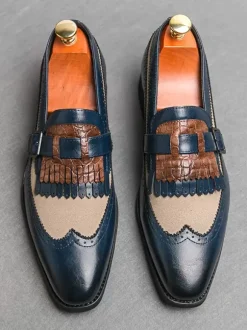 Strap Adjustable Slip-On Color Block Round Toe Men's Monk Loafer Shoes