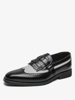 Strap Adjustable Slip-On Color Block Round Toe Men's Monk Loafer Shoes