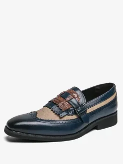 Strap Adjustable Slip-On Color Block Round Toe Men's Monk Loafer Shoes