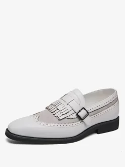 Strap Adjustable Slip-On Color Block Round Toe Men's Monk Loafer Shoes