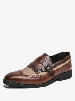 Strap Adjustable Slip-On Color Block Round Toe Men's Monk Loafer Shoes
