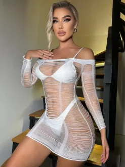 Strapless Babydoll Sleepwear Mini Dress Mesh Teddy Bodysuit Chemise