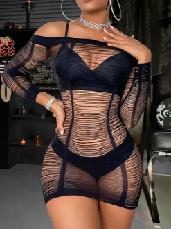 Strapless Babydoll Sleepwear Mini Dress Mesh Teddy Bodysuit Chemise