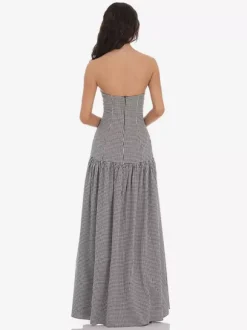 Strapless Gingham Maxi Dress For Women - Plaid Bandeau Drop Waist Long Sundress - Summer Picnic 2026