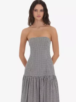 Strapless Gingham Maxi Dress For Women - Plaid Bandeau Drop Waist Long Sundress - Summer Picnic 2026