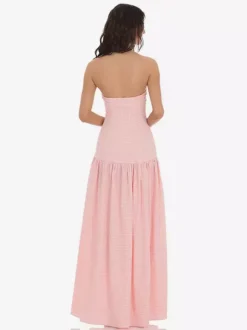 Strapless Gingham Maxi Dress For Women - Plaid Bandeau Drop Waist Long Sundress - Summer Picnic 2026