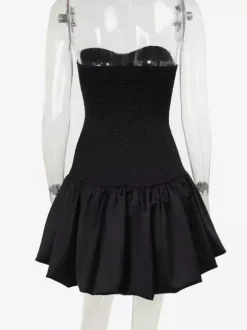 Strapless Mini Dress Ruffled Hem Fitted Bodice Birthday Party Dress For Women 2026