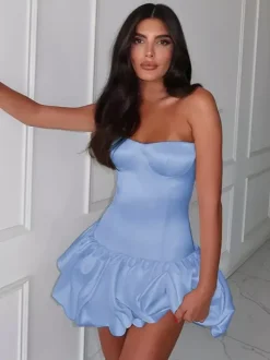 Strapless Mini Dress Ruffled Hem Fitted Bodice Birthday Party Dress For Women 2026