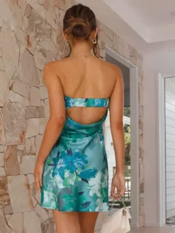 Strapless Floral Printed Mini Dress for Women - Sexy Backless Sheath Sundress - Summer Beach Party 2026