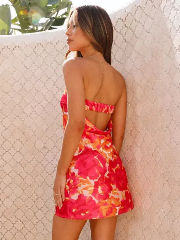 Strapless Floral Printed Mini Dress for Women - Sexy Backless Sheath Sundress - Summer Beach Party 2026