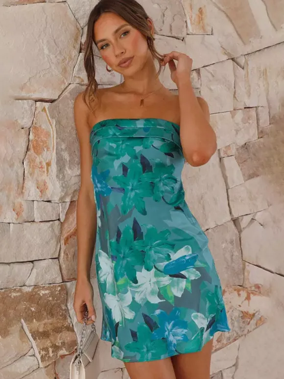 Strapless Floral Printed Mini Dress for Women - Sexy Backless Sheath Sundress - Summer Beach Party 2026