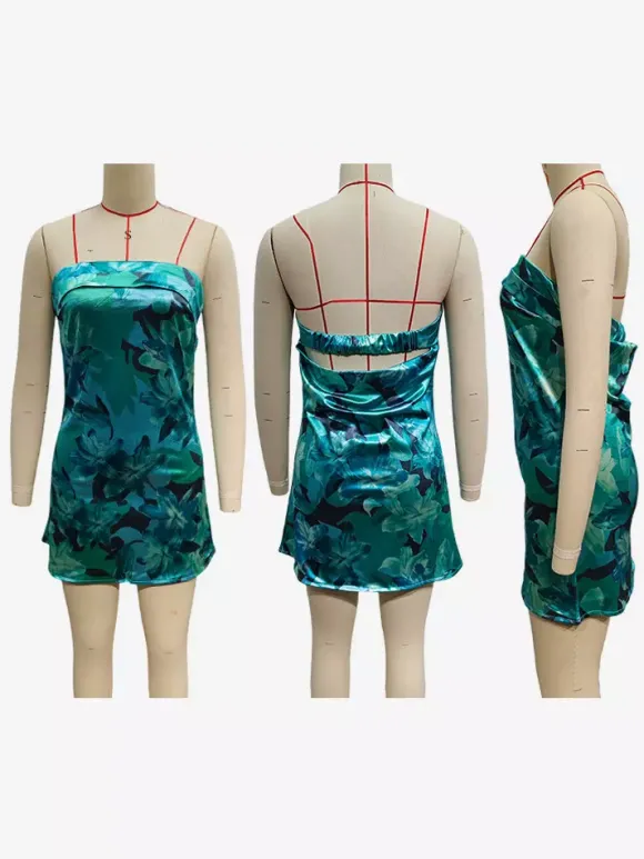 Strapless Floral Printed Mini Dress for Women - Sexy Backless Sheath Sundress - Summer Beach Party 2026
