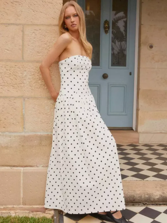 Strapless Printed Maxi Dress For Women - BoHo Bandeau Pleated Drop Waist Long Sundress - Summer Garden Party 2026