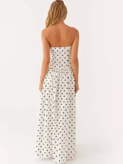 Strapless Printed Maxi Dress For Women - BoHo Bandeau Pleated Drop Waist Long Sundress - Summer Garden Party 2026