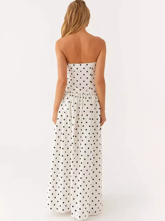 Strapless Printed Maxi Dress For Women - BoHo Bandeau Pleated Drop Waist Long Sundress - Summer Garden Party 2026