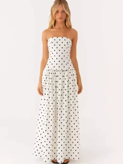 Strapless Printed Maxi Dress For Women - BoHo Bandeau Pleated Drop Waist Long Sundress - Summer Garden Party 2026