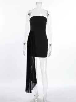 Strapless Summer Mini Dress With Asymmetric Pleated Drape For Women 2026
