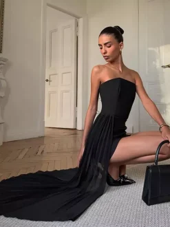 Strapless Summer Mini Dress With Asymmetric Pleated Drape For Women 2026