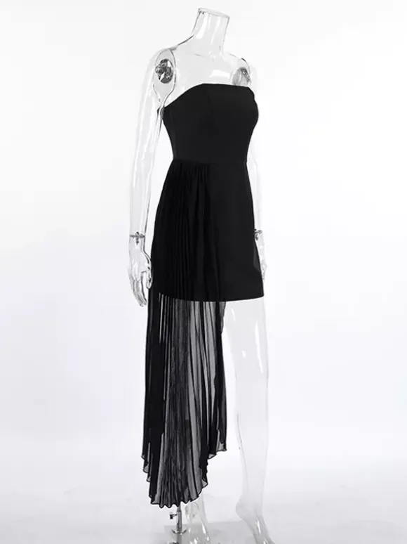 Strapless Summer Mini Dress With Asymmetric Pleated Drape For Women 2026