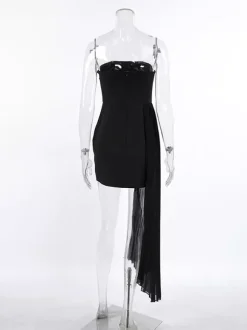 Strapless Summer Mini Dress With Asymmetric Pleated Drape For Women 2026