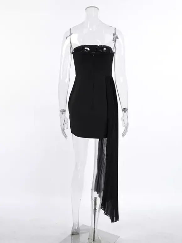 Strapless Summer Mini Dress With Asymmetric Pleated Drape For Women 2026