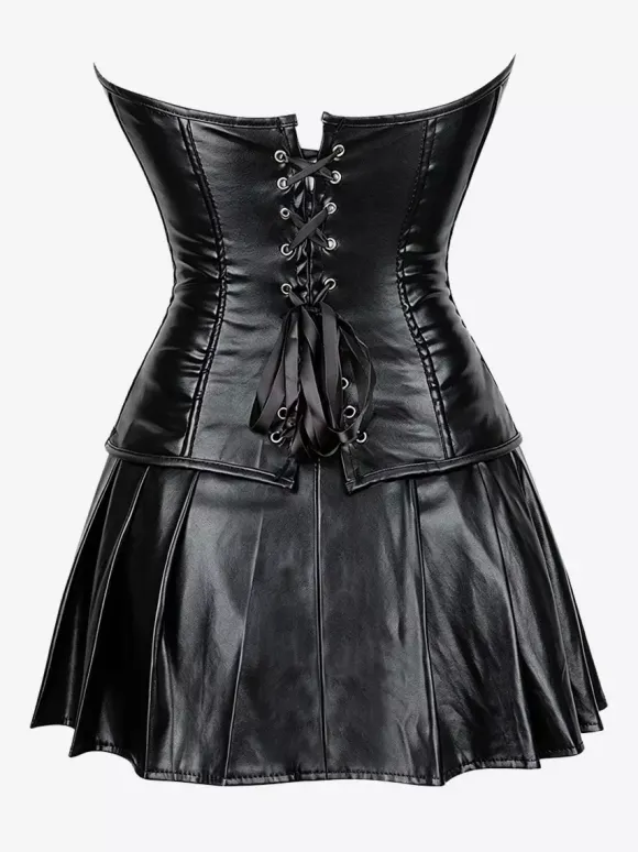 Strapless Sweetheart Faux Leather Corset Mini Dress Side Lace Up Club Outfit