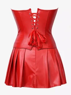 Strapless Sweetheart Faux Leather Corset Mini Dress Side Lace Up Club Outfit