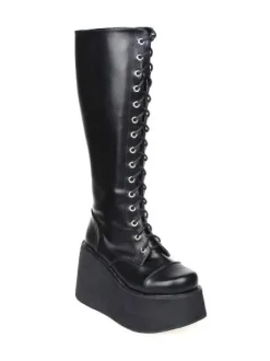 Street Wear Black Leather Platform Lolita Boots