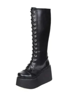 Street Wear Black Leather Platform Lolita Boots