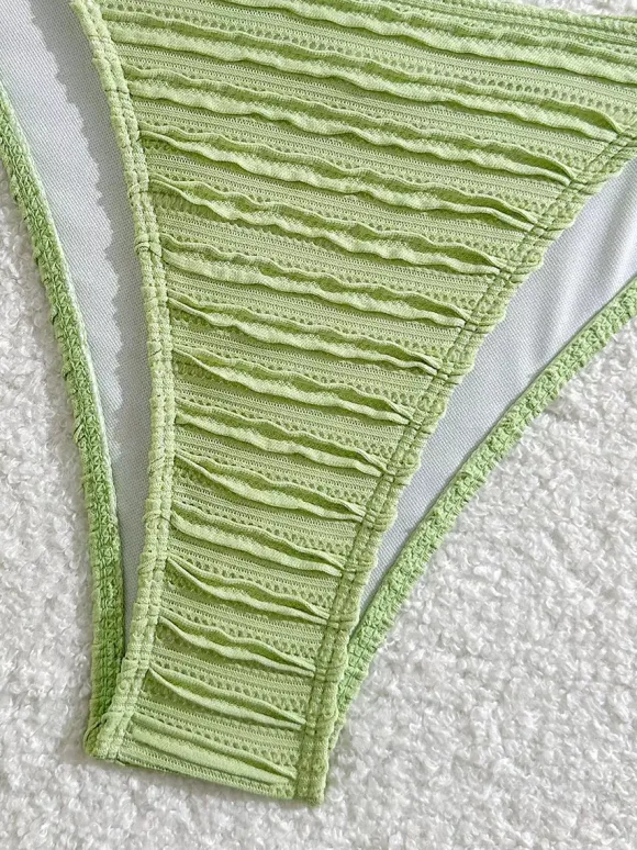 Striped U Neck Cutout Waist Bikini Swimsuit For Summer 2026