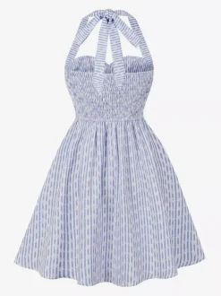 Striped Halter Neck Floral Print A Line Summer Sundress For Women 2026