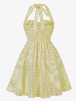 Striped Halter Neck Floral Print A Line Summer Sundress For Women 2026