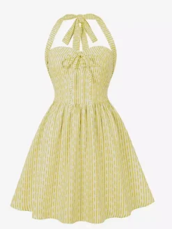 Striped Halter Neck Floral Print A Line Summer Sundress For Women 2026