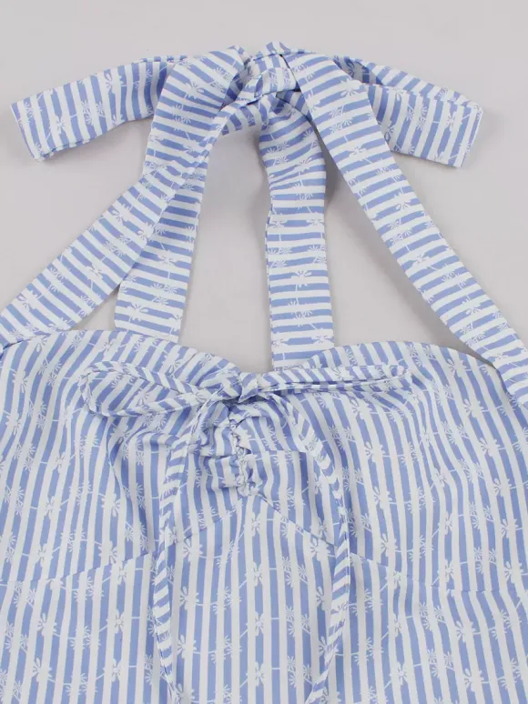 Striped Halter Neck Floral Print A Line Summer Sundress For Women 2026