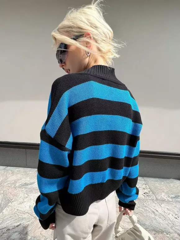 Striped V-Neck Crop Cardigan Knit Button Up Sweater For Women 2026