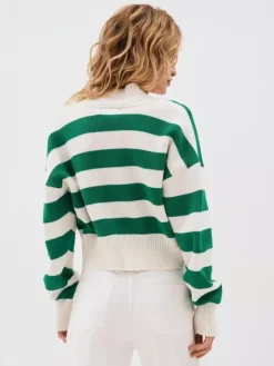 Striped V-Neck Crop Cardigan Knit Button Up Sweater For Women 2026