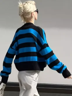 Striped V-Neck Crop Cardigan Knit Button Up Sweater For Women 2026