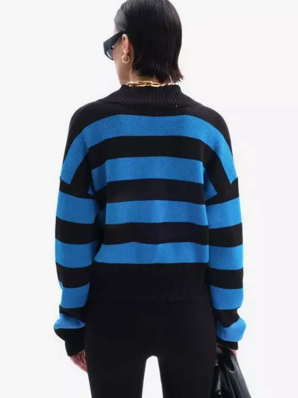 Striped V-Neck Crop Cardigan Knit Button Up Sweater For Women 2026