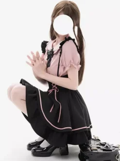 Subculture Tow Piece Set Lace Up Cute Skirt With Frills Mass Produced Yami Kawaii Ladies High Waist Mini Skirt Set Up
