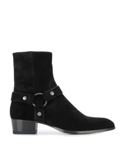 Suede Ankle Boots For Men Round Toe Buckle Detail Chunky Heel Casual Boots
