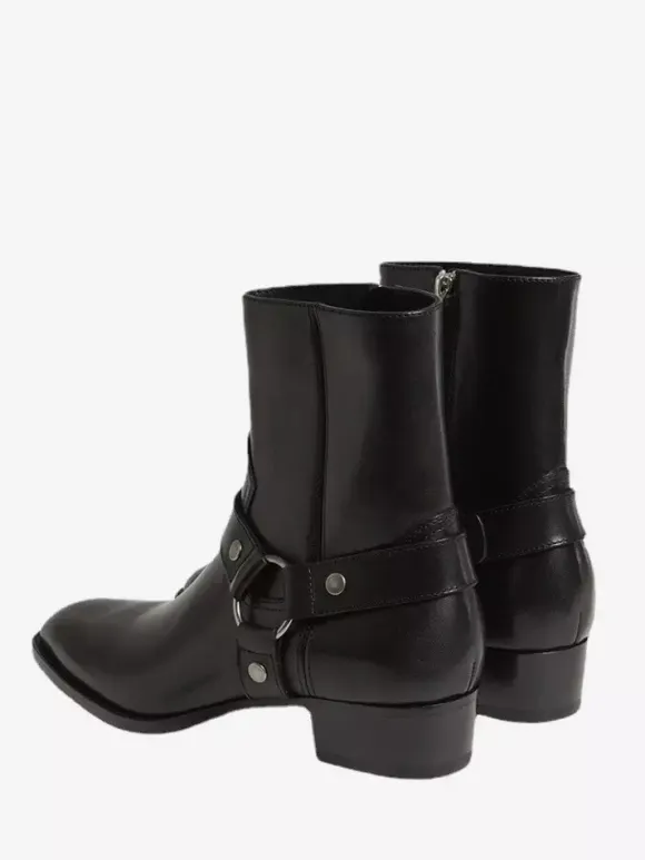 Suede Ankle Boots For Men Round Toe Buckle Detail Chunky Heel Casual Boots