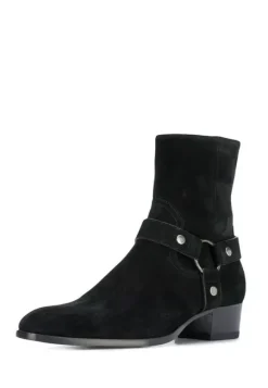 Suede Ankle Boots For Men Round Toe Buckle Detail Chunky Heel Casual Boots