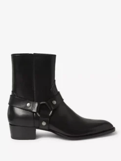 Suede Ankle Boots For Men Round Toe Buckle Detail Chunky Heel Casual Boots